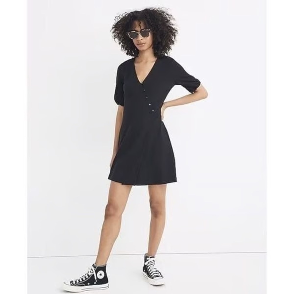 Madewell Black Cross Front Button Dress Size Medium